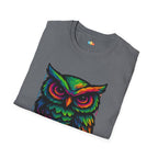 Late Night Artist Owl T-Shirt - Funny Rainbow Paint Splatter Creative Night Owl Graffiti Art Graphic Tee
