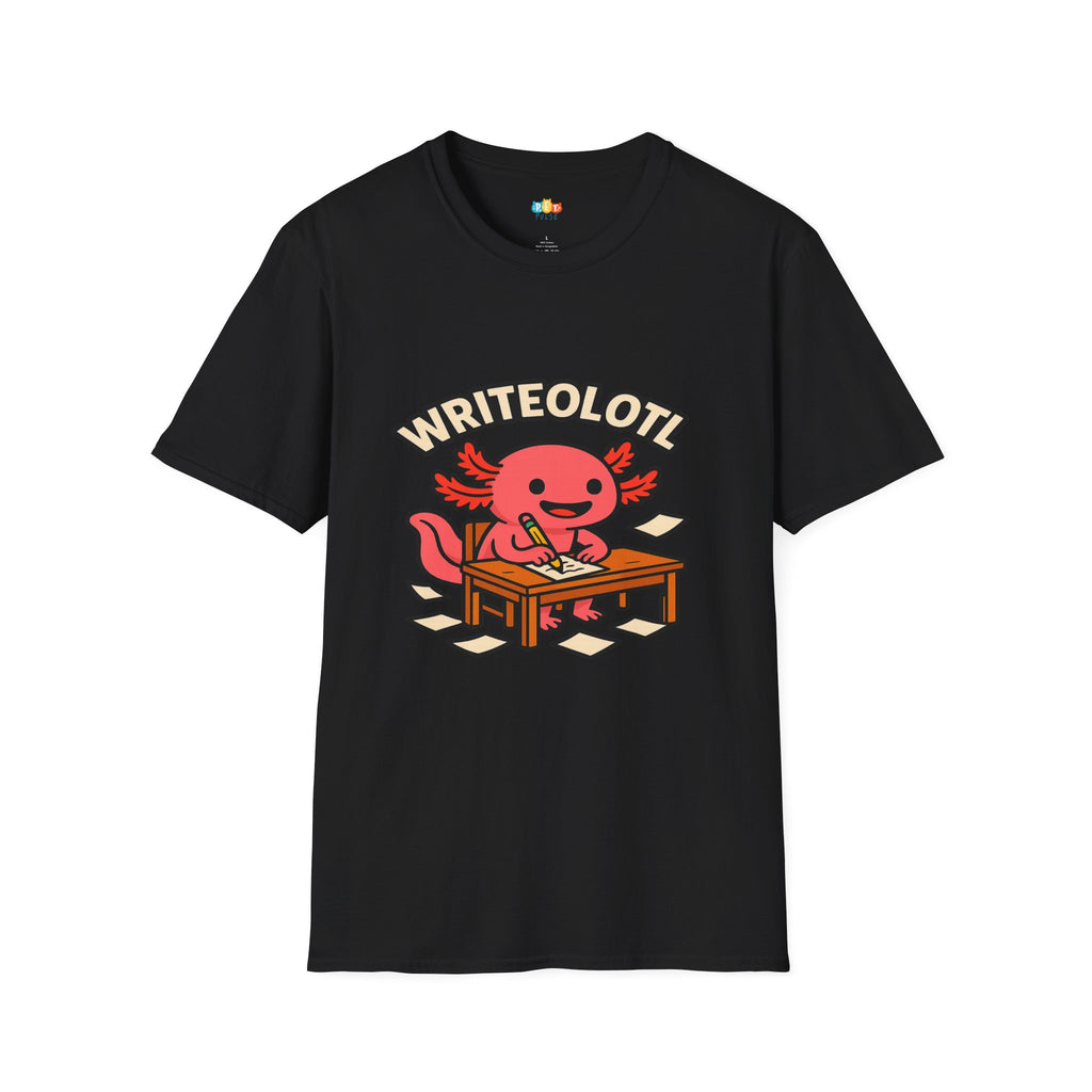 Writeolotl Cute Axolotl Writer T-Shirt - Funny Animal Pun Author Creative Writing Storyteller Tee
