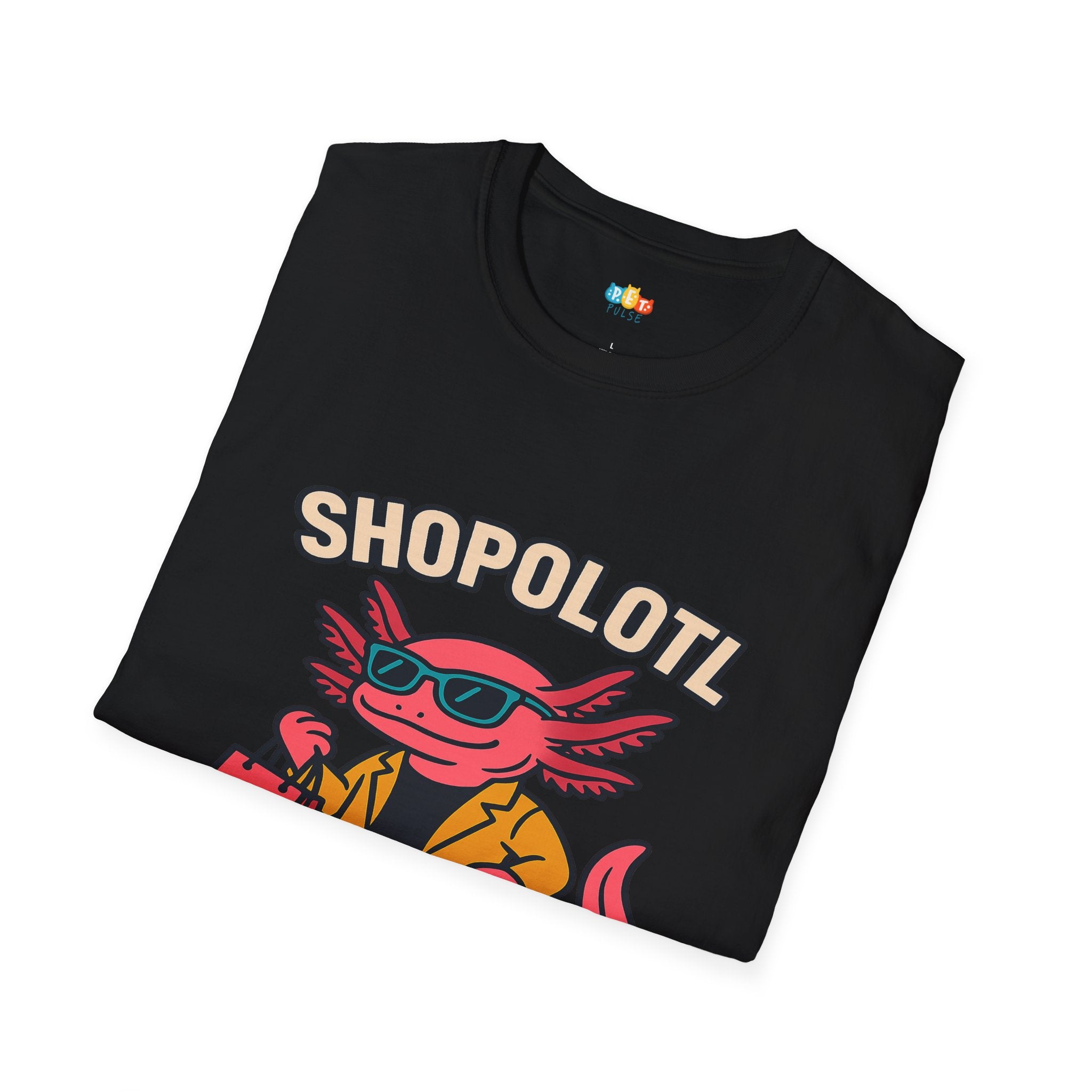 Shopolotl Cool Axolotl Shopping T-Shirt - Funny Animal Pun Retail Therapy Shopaholic Fashion Tee