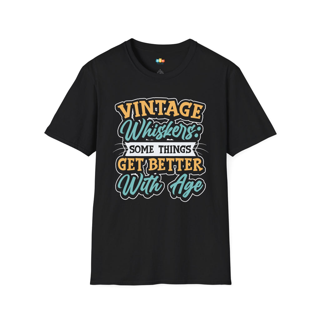 Vintage Whiskers Some Things Get Better With Age T-Shirt - Funny Senior Pet Dog Cat Lover Aging Animals Graphic Tee
