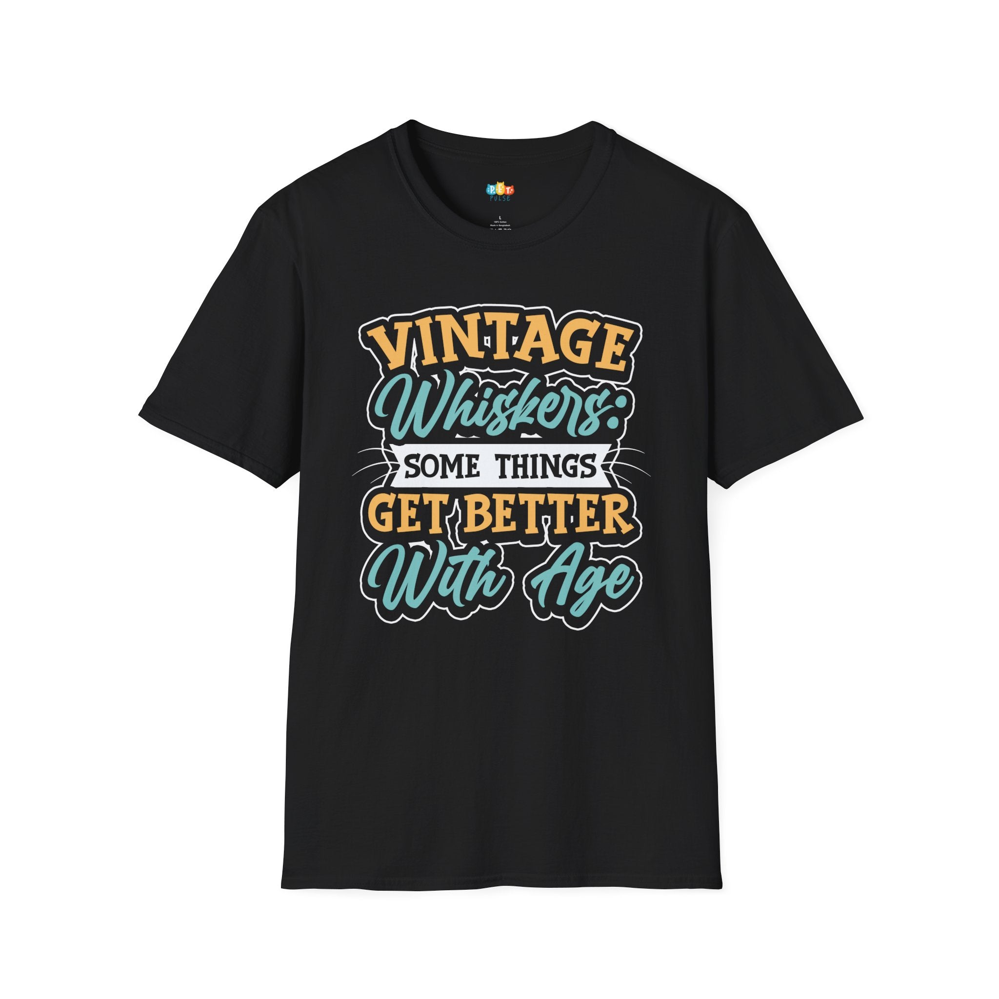 Vintage Whiskers Some Things Get Better With Age T-Shirt - Funny Senior Pet Dog Cat Lover Aging Animals Graphic Tee