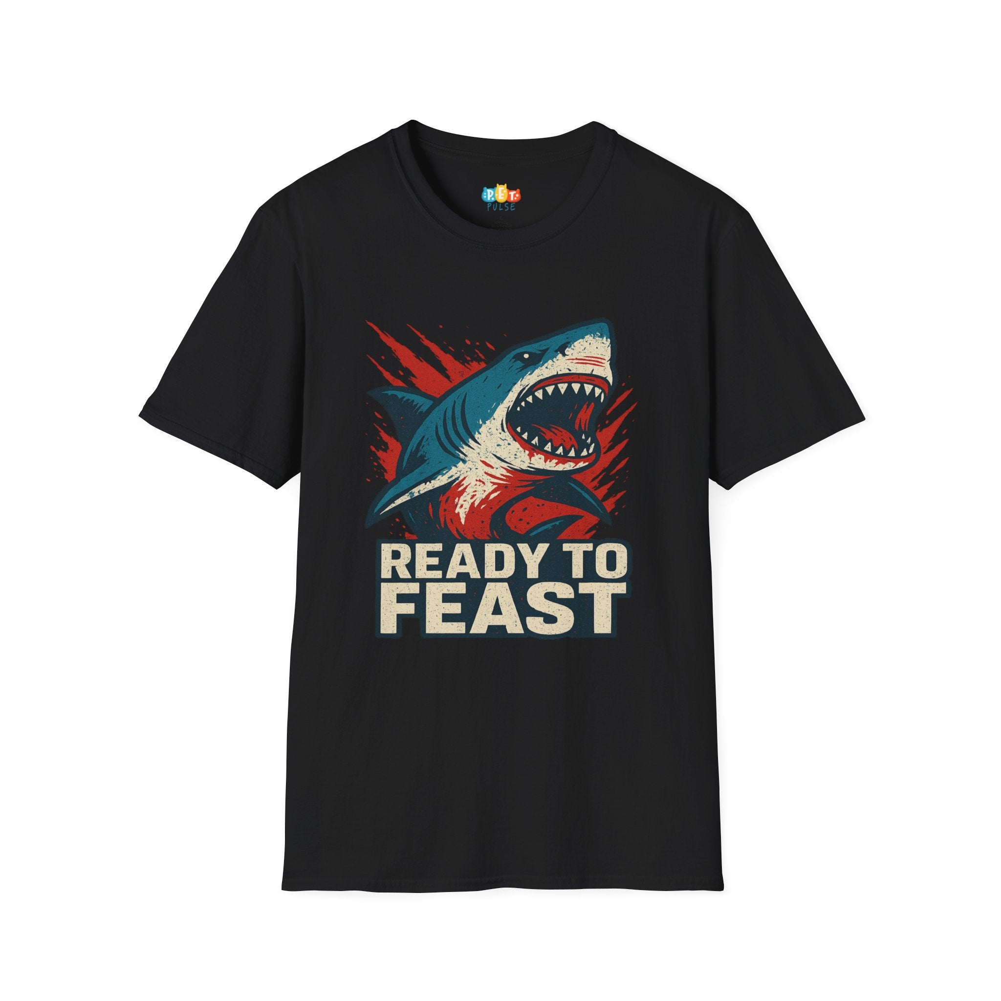 "Ready To Feast" Vintage Shark Attack T-Shirt - Retro Blood Splash Graphic Tee