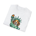 Sniffing Out Freedom Funny Beagle Statue of Liberty T-Shirt | Lady Liberty Pups Collection by PetPulse