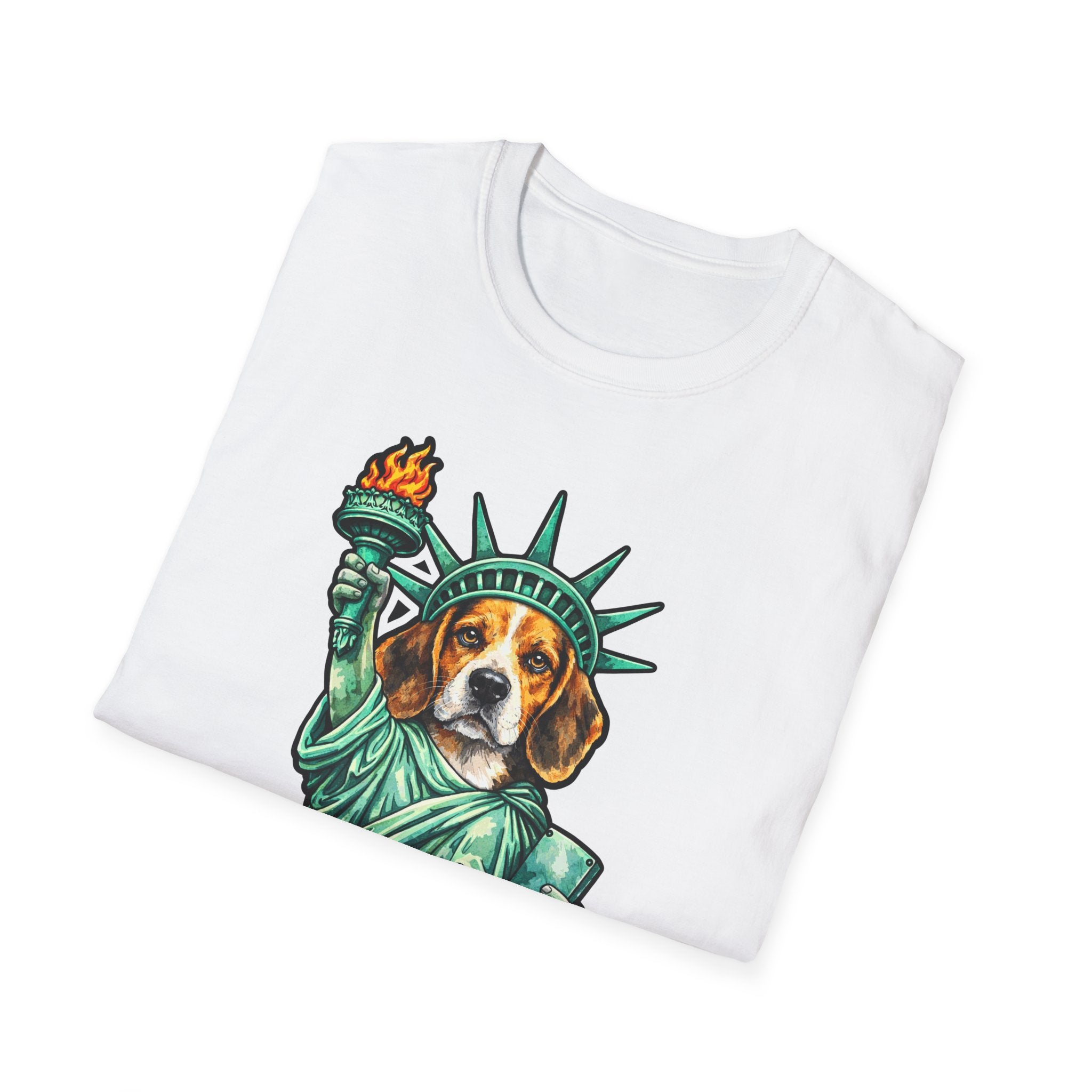 Sniffing Out Freedom Funny Beagle Statue of Liberty T-Shirt | Lady Liberty Pups Collection by PetPulse