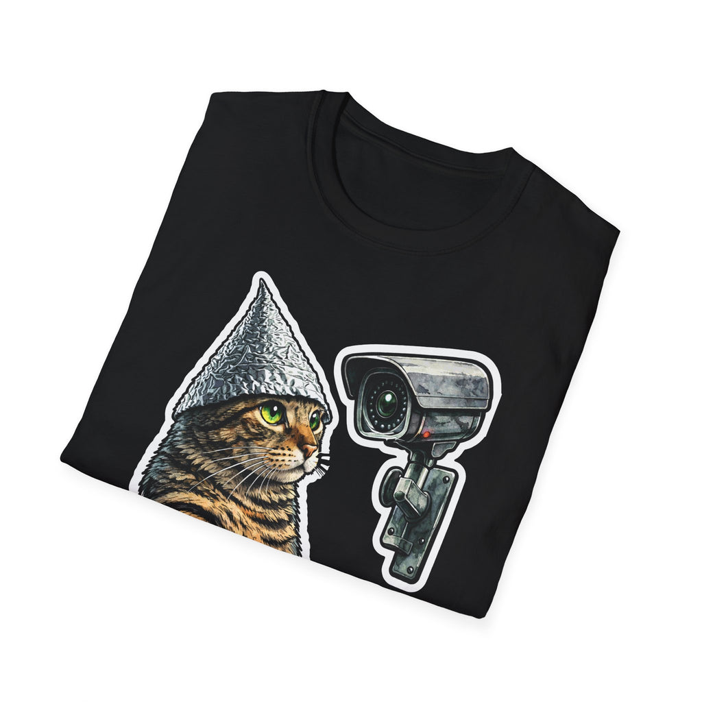 Surveillance Is Everywhere Funny Conspiracy Cat with Security Camera T-Shirt | Cat-Spiracy Theorist Series | Pet-Spiracy Theorist Collection by PetPulse