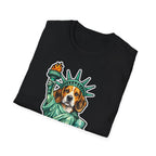 Sniffing Out Freedom Funny Beagle Statue of Liberty T-Shirt | Lady Liberty Pups Collection by PetPulse