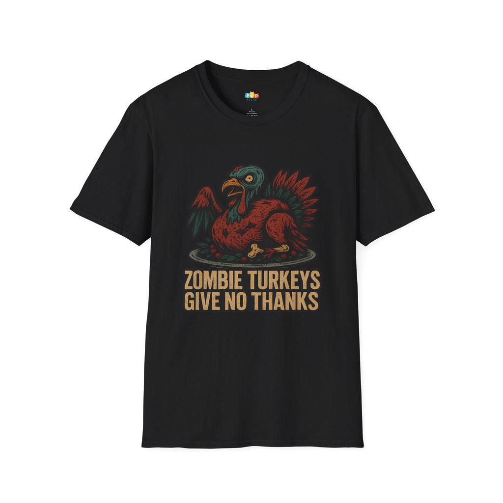 Zombie Turkeys Give No Thanks T-Shirt - Funny Thanksgiving Horror Halloween Undead Bird Graphic Tee