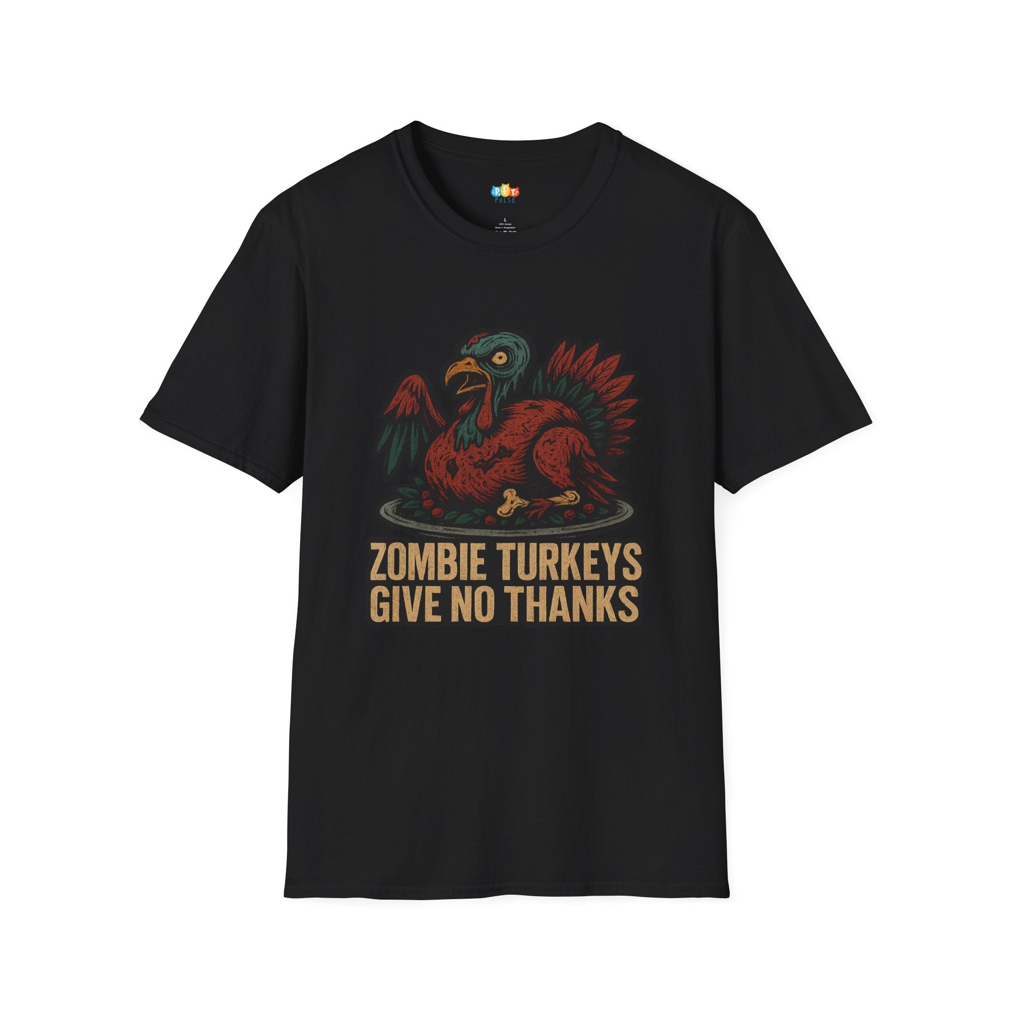 Zombie Turkeys Give No Thanks T-Shirt - Funny Thanksgiving Horror Halloween Undead Bird Graphic Tee