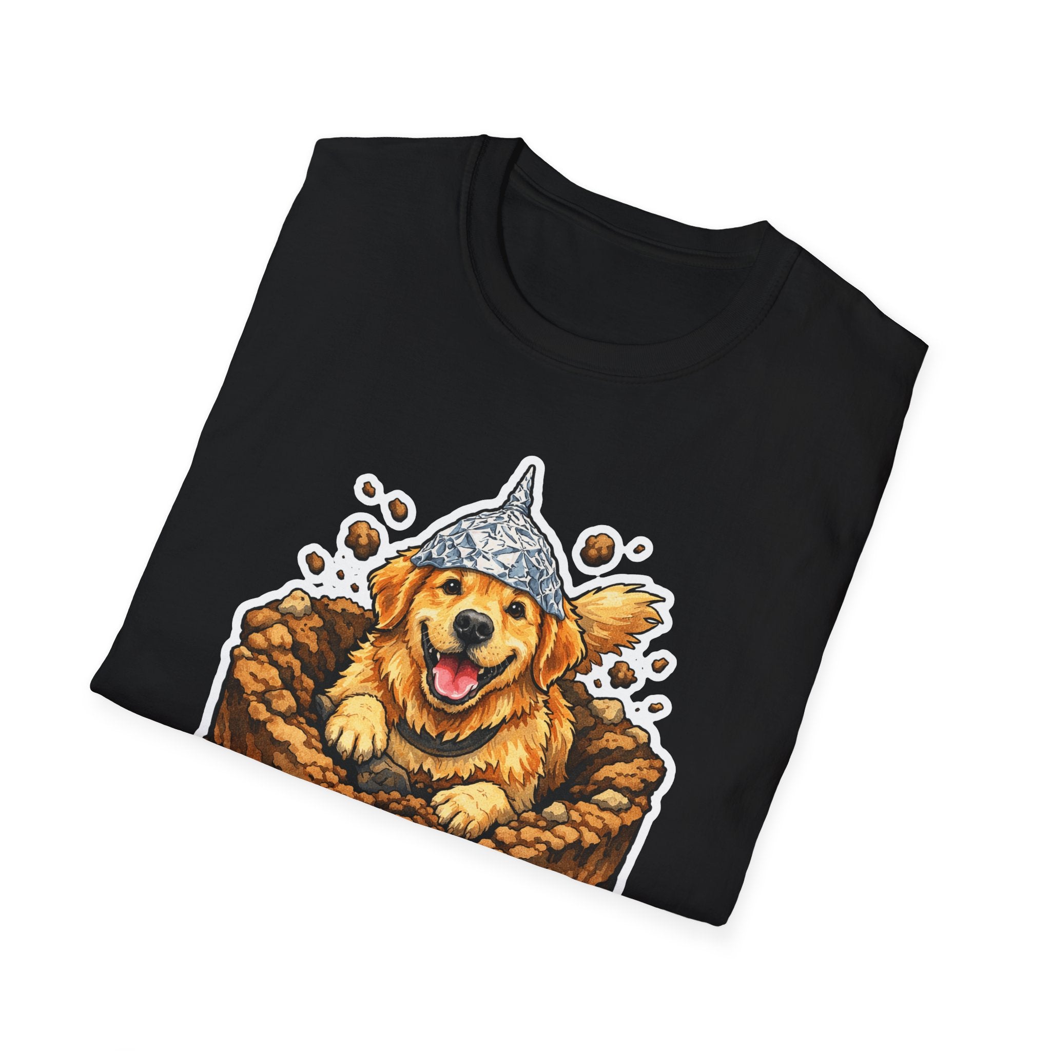 It Goes Deeper Funny Conspiracy Golden Retriever Digging T-Shirt | Pet-Spiracy Theorist Collection by PetPulse