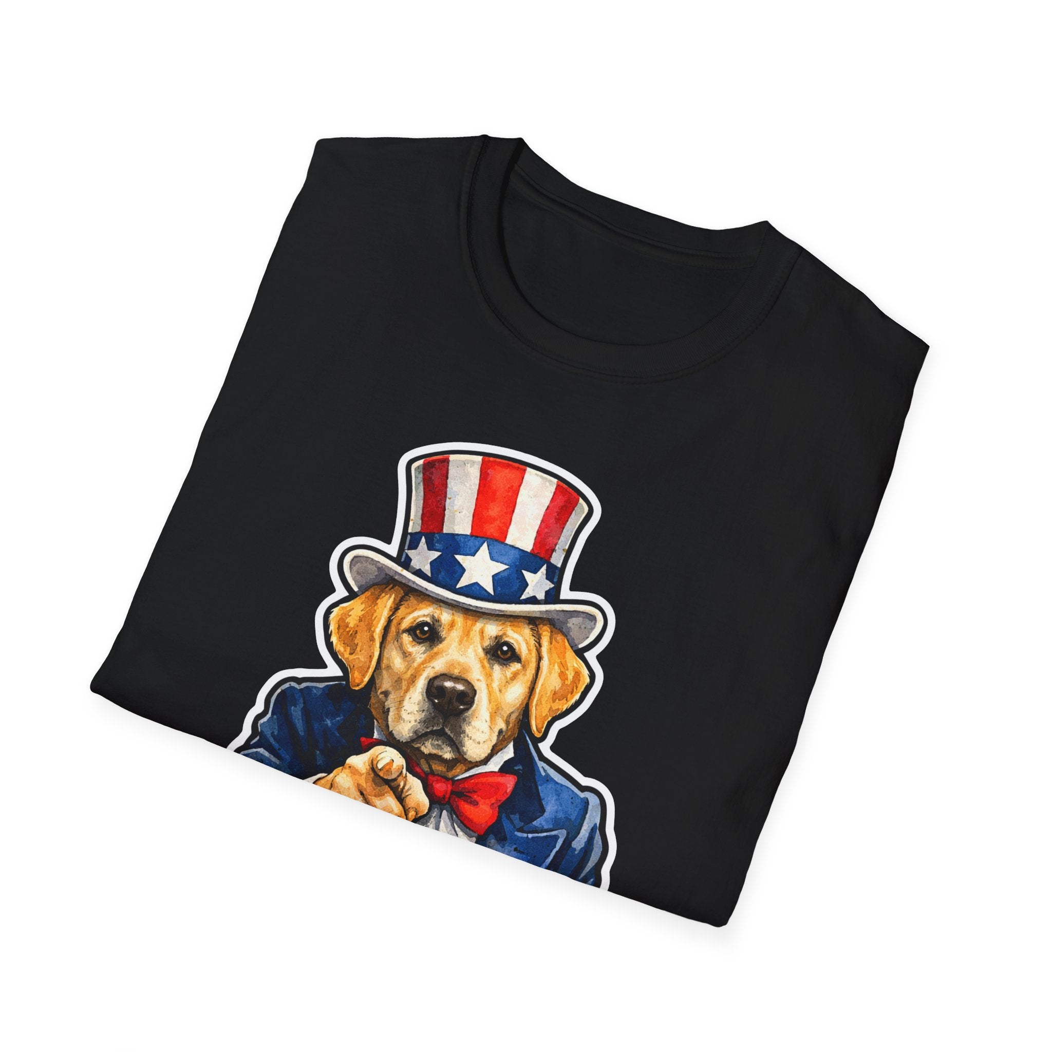 I Want You to Throw Funny Uncle Sam Yellow Labrador T-Shirt | Patriotic Lab Retriever Tennis Ball Graphic Tee | Uncle Sam Pups