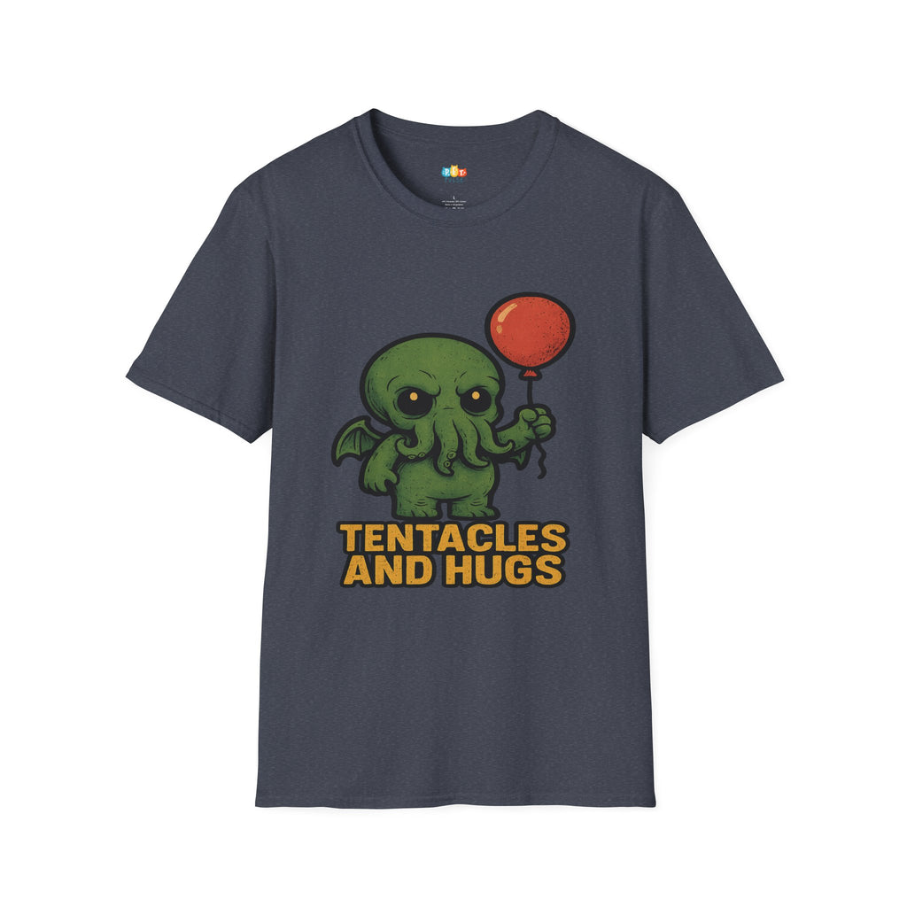 Tentacles and Hugs Cthulhu T-Shirt - Funny Cute Lovecraft Octopus Monster Horror Comedy Graphic Tee