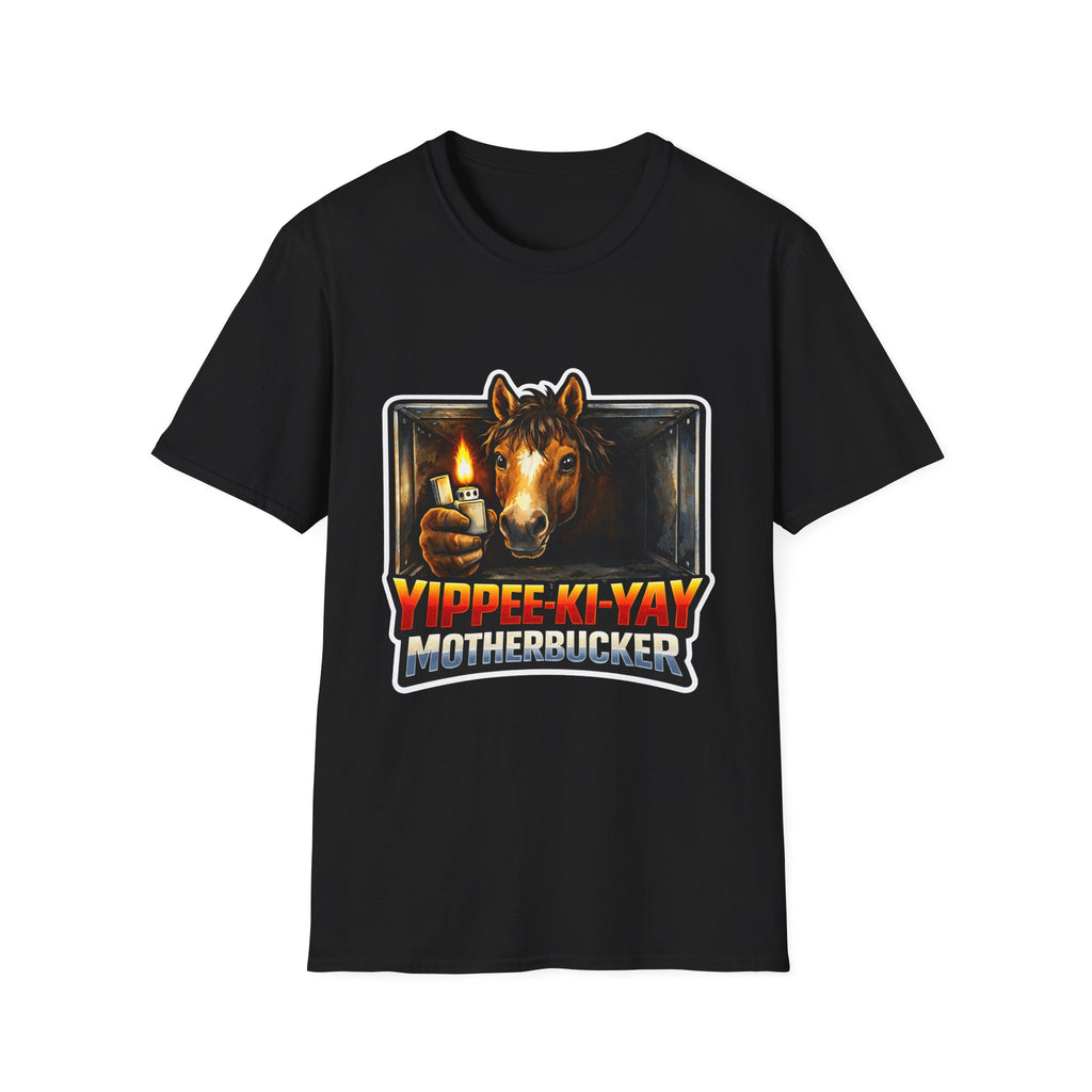 Yippee-Ki-Yay Motherbucker Action Hero Horse T-Shirt | Die Hard Parody Horse Graphic Tee | Mane Event Collection by PetPulse