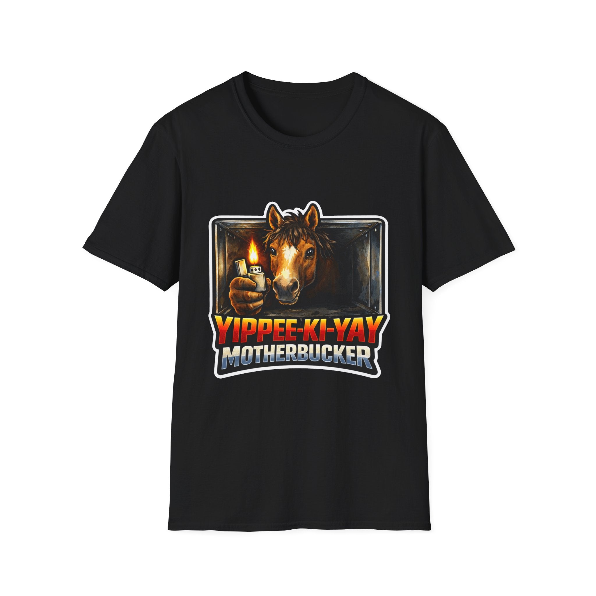 Yippee-Ki-Yay Motherbucker Action Hero Horse T-Shirt | Die Hard Parody Horse Graphic Tee | Mane Event Collection by PetPulse
