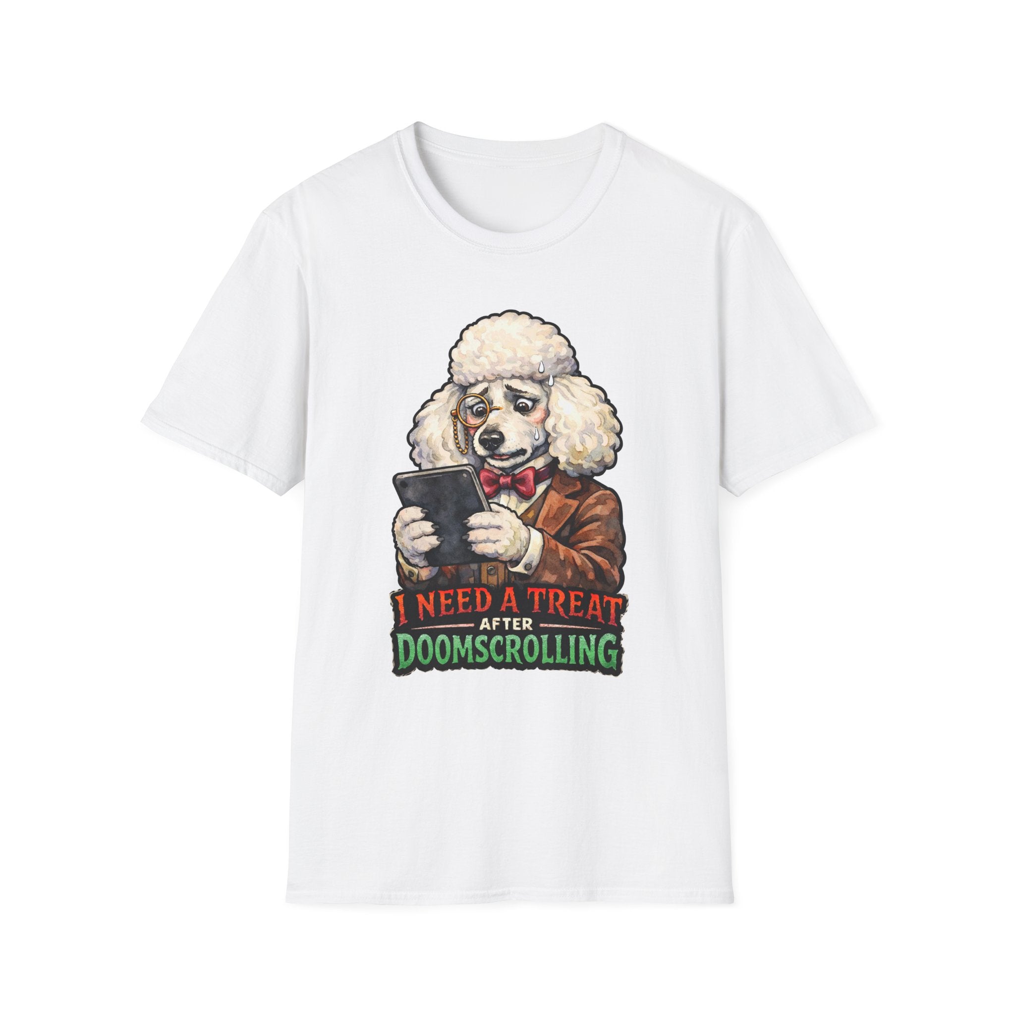 I Need a Treat After Doomscrolling Funny Poodle T-Shirt | Tech Pack Collection by PetPulse