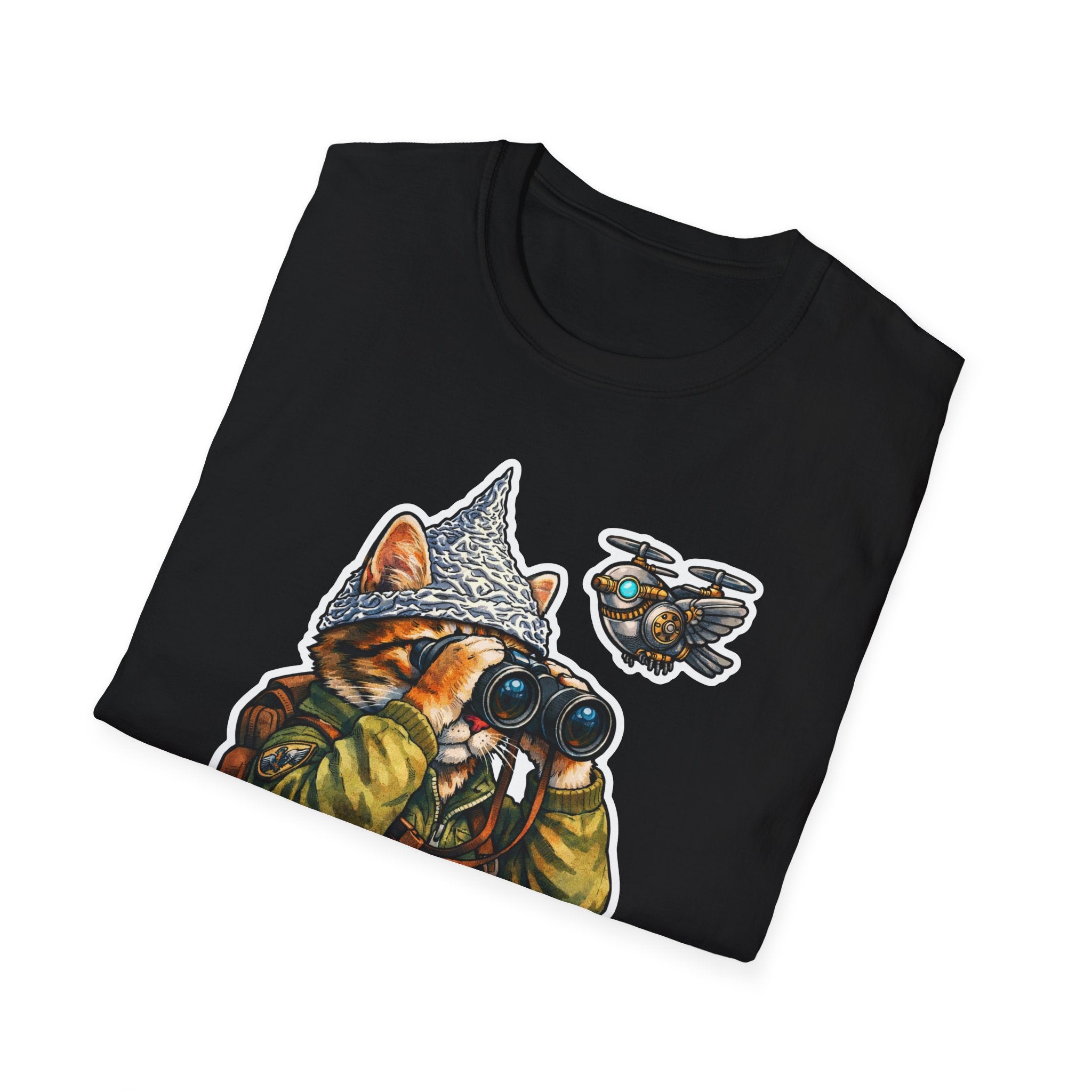 Birds Aren’t Real Funny Conspiracy Cat in Camo T-Shirt | Cat-Spiracy Theorist Series | Pet-Spiracy Theorist Collection by PetPulse