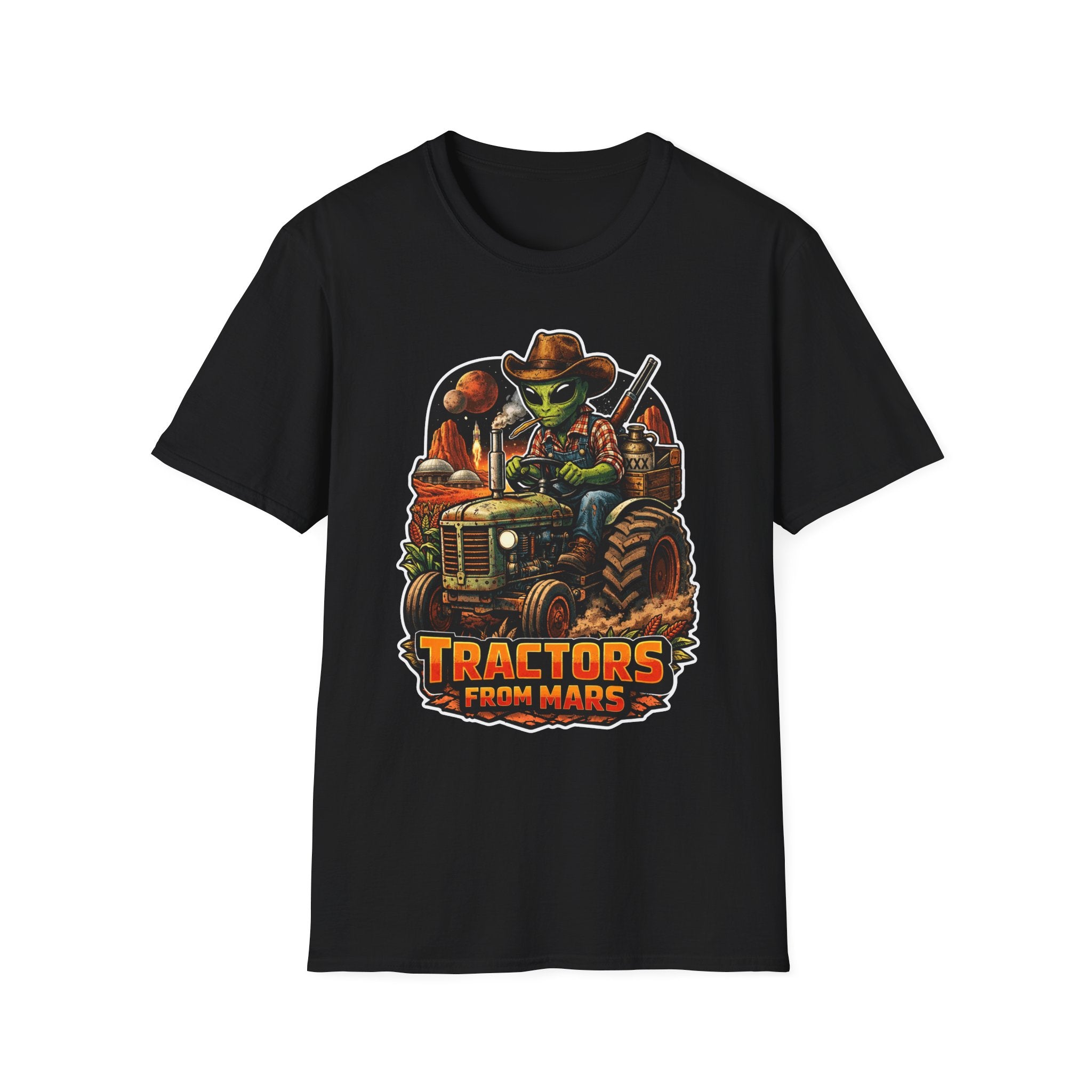 Tractors from Mars Funny Alien Farmer T-Shirt | Cosmic Encounters Collection by PetPulse