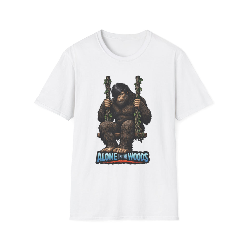 Alone in the Woods Funny Emo Bigfoot T-Shirt | Cryptid Companions Collection by PetPulse