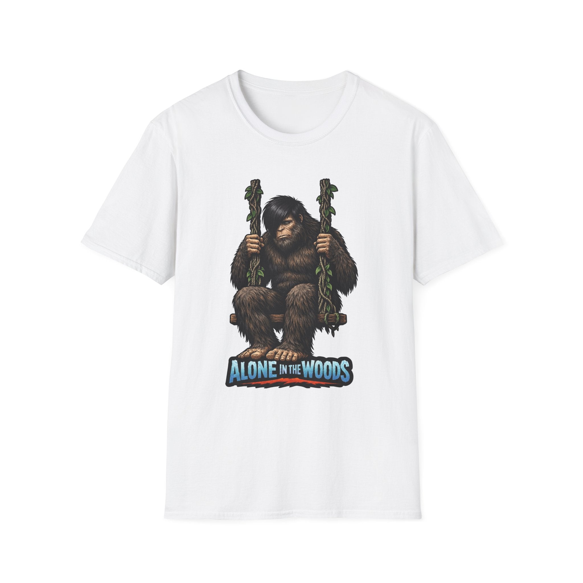 Alone in the Woods Emo Bigfoot T-Shirt - Sad Sasquatch Vine Swing Tee for Introverted Cryptid Fans