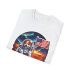 I Dig Mars Funny Dog Astronaut with American Flag T-Shirt | Cosmic Encounters Collection by PetPulse