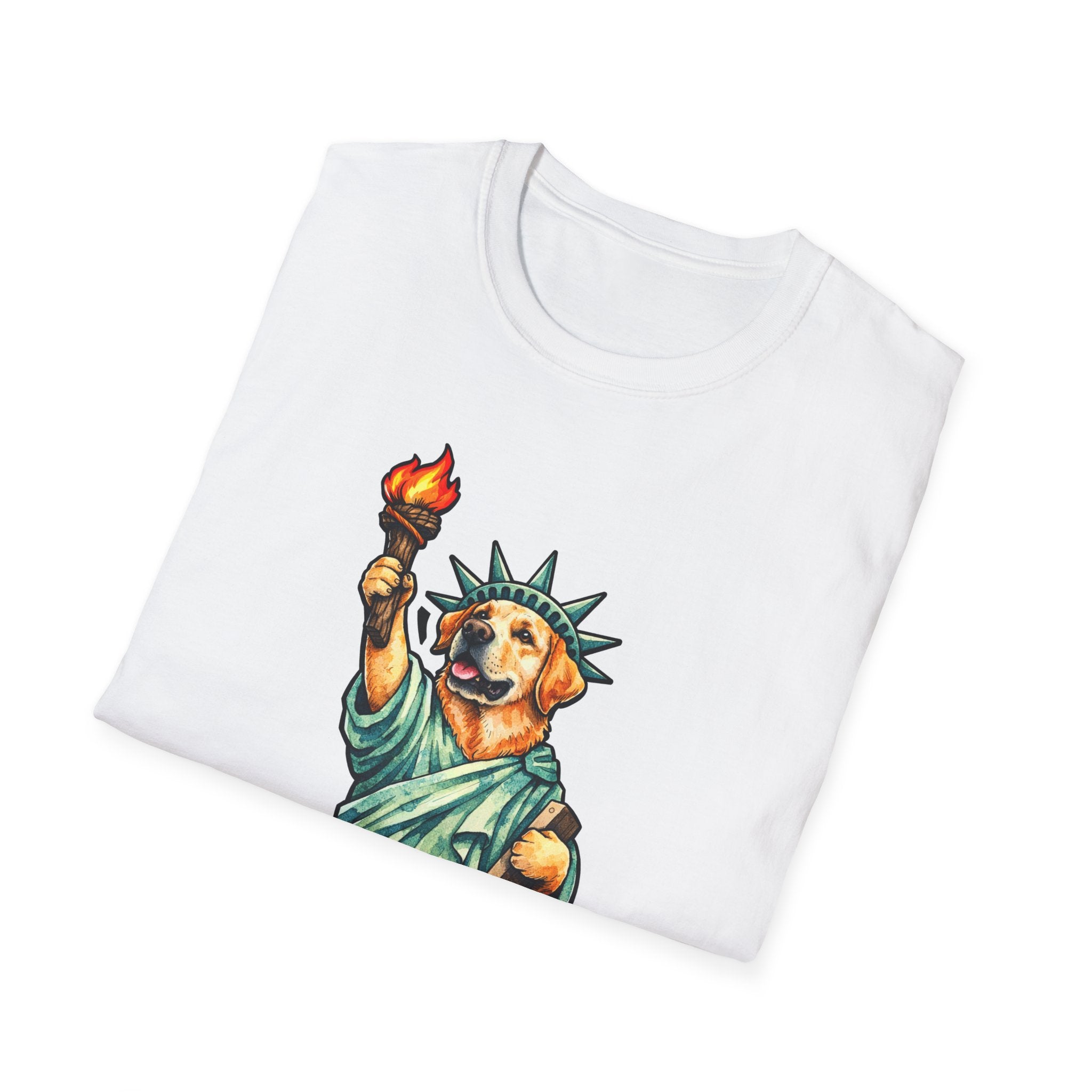 Fetching Freedom For All Funny Labrador Retriever Statue of Liberty T-Shirt | Lady Liberty Pups Collection by PetPulse
