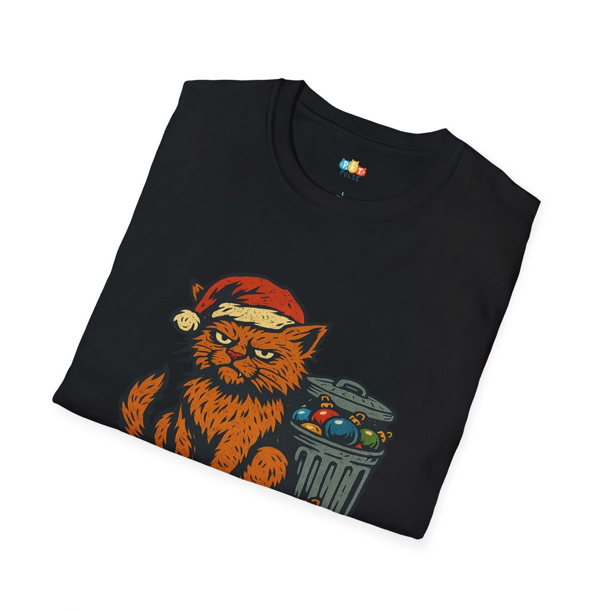 Claws Before Claus Christmas T-Shirt - Funny Feral Cat Santa Hat Ornament Destroyer Vintage Xmas Tee