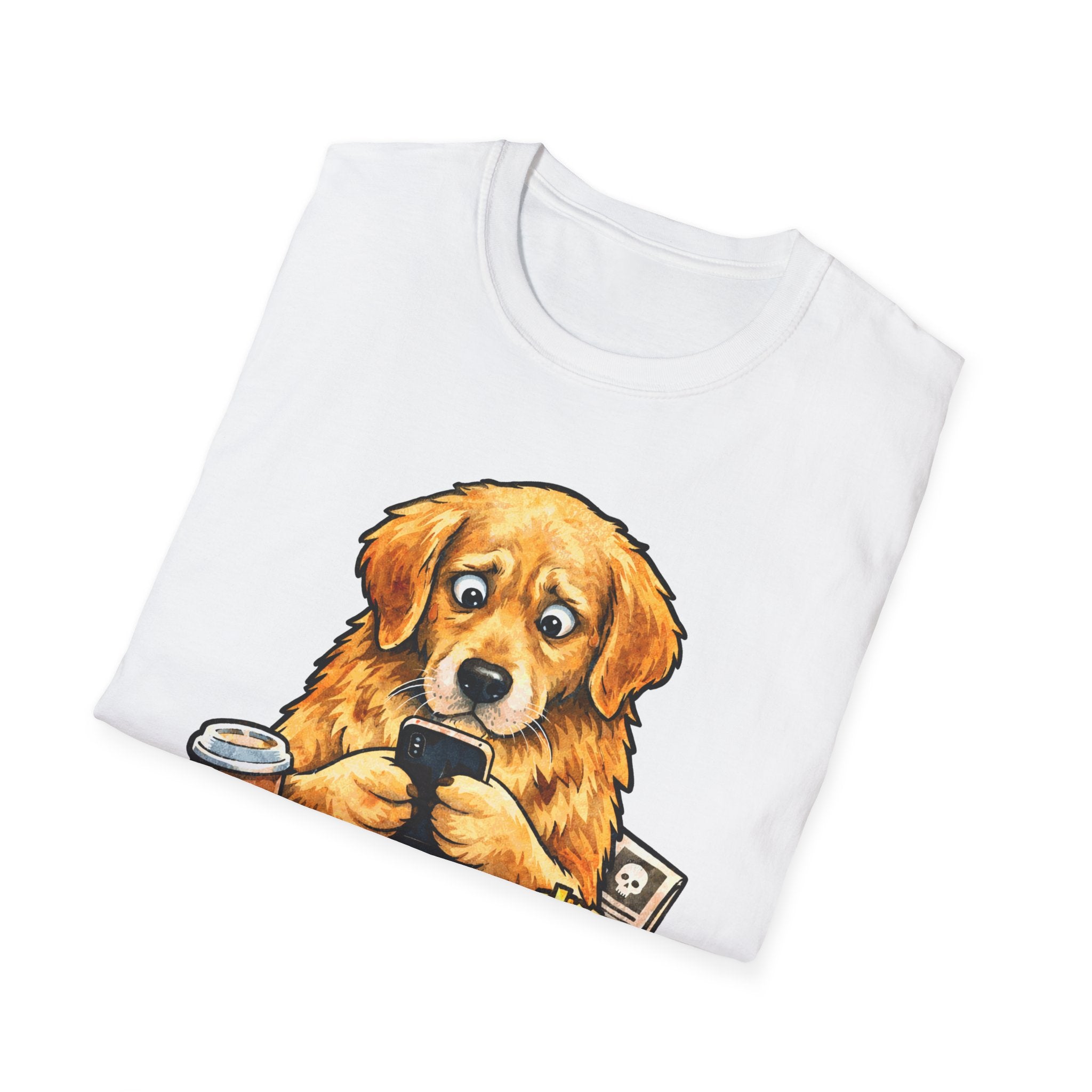 Purebred Dread Funny Golden Retriever Doomscrolling T-Shirt | Tech Pack Collection by PetPulse