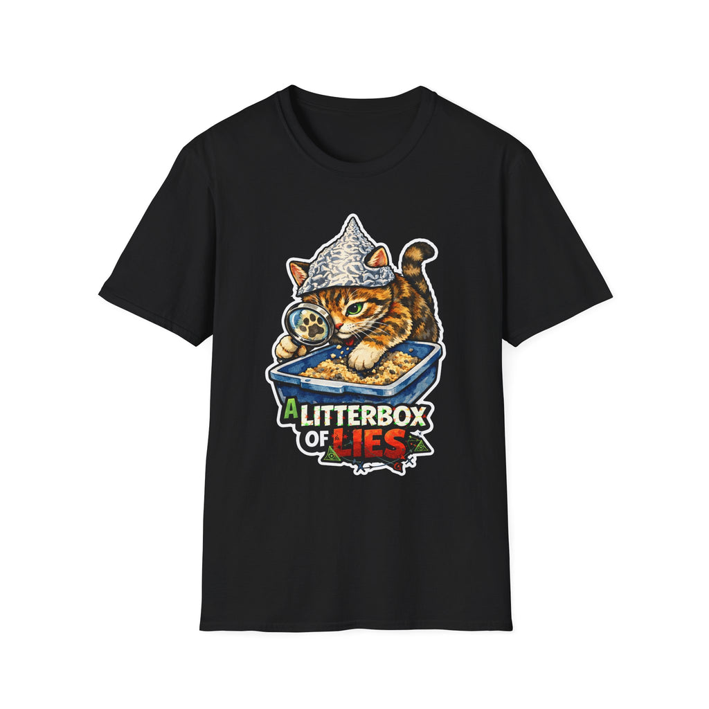 A Litterbox of Lies Funny Conspiracy Cat Detective T-Shirt | Cat-Spiracy Theorist Series | Pet-Spiracy Theorist Collection by PetPulse