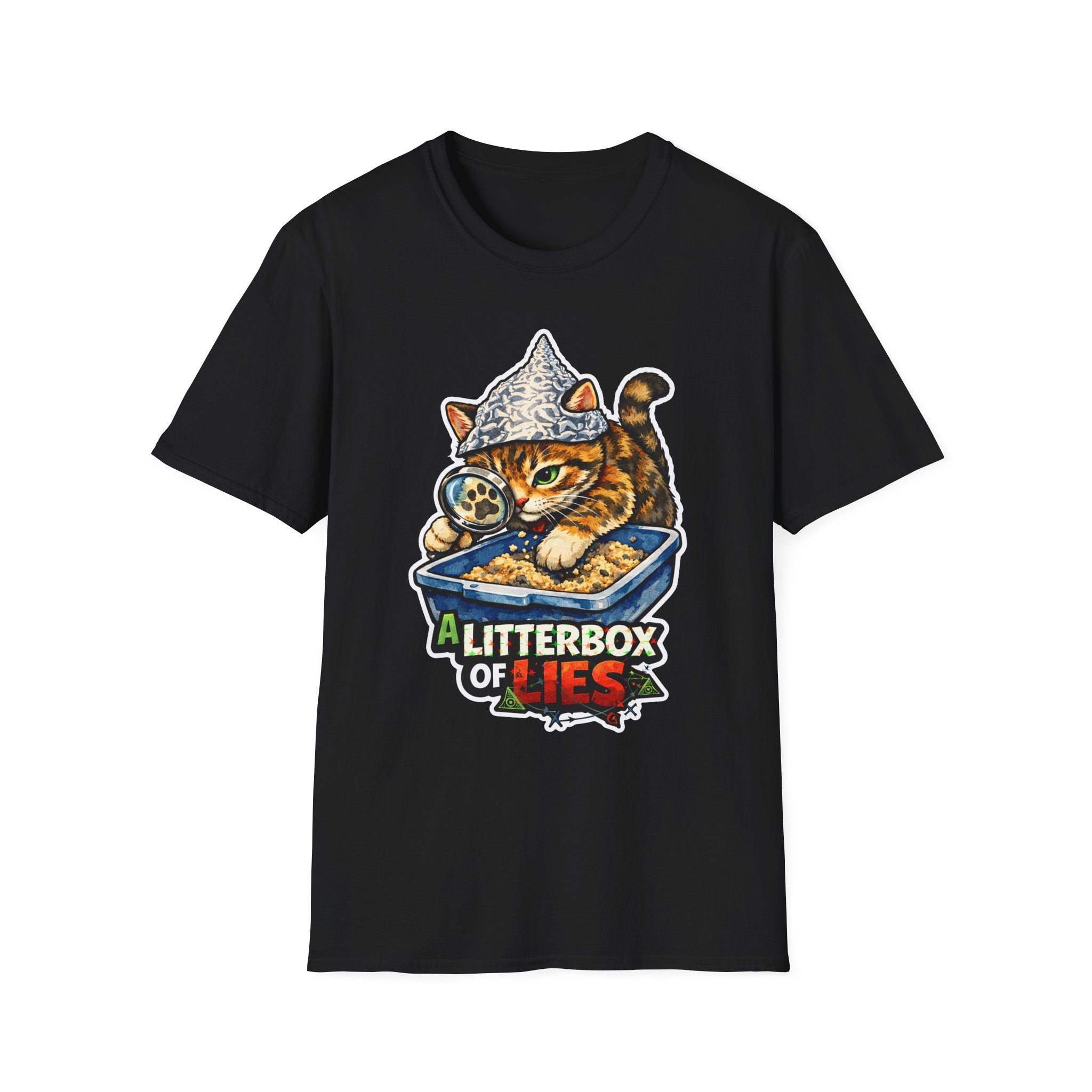 A Litterbox of Lies Funny Conspiracy Cat Detective T-Shirt | Cat-Spiracy Theorist Series | Pet-Spiracy Theorist Collection by PetPulse