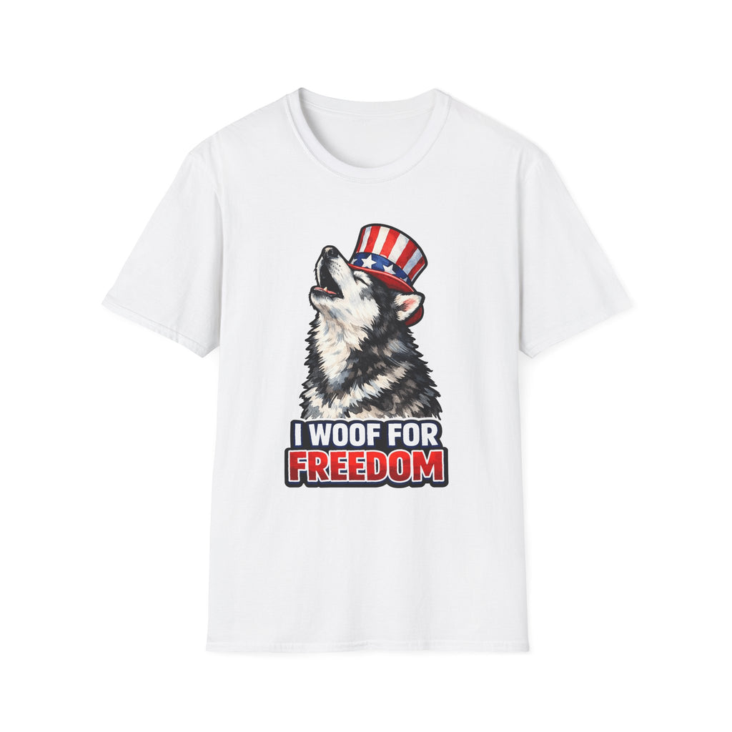 I Woof for Freedom Patriotic Howling Husky T-Shirt | Uncle Sam Siberian Husky Graphic Tee | Uncle Sam Pups