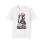 I Woof for Freedom Patriotic Howling Husky T-Shirt | Uncle Sam Siberian Husky Graphic Tee | Uncle Sam Pups