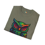 Late Night Artist Owl T-Shirt - Funny Rainbow Paint Splatter Creative Night Owl Graffiti Art Graphic Tee