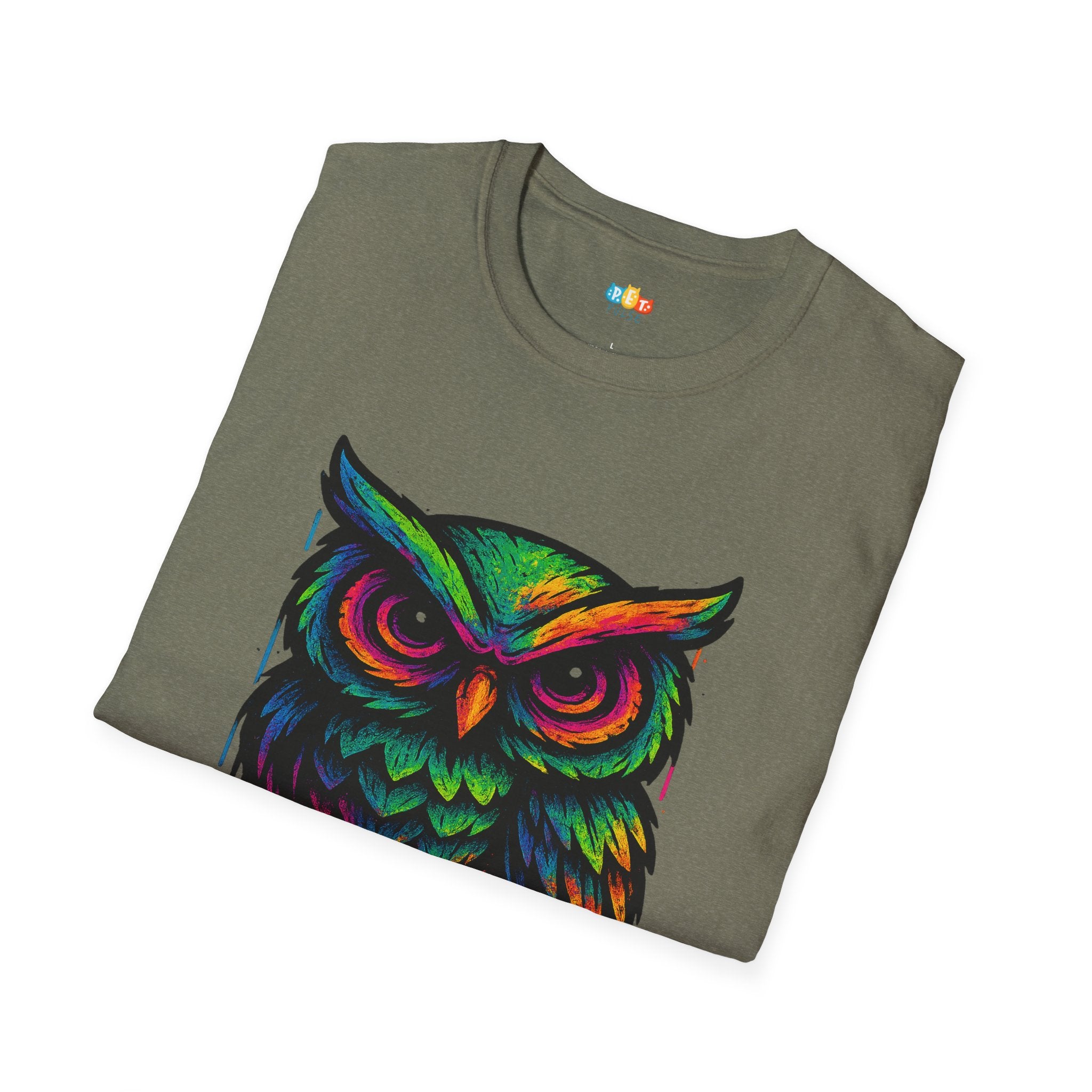 Late Night Artist Owl T-Shirt - Funny Rainbow Paint Splatter Creative Night Owl Graffiti Art Graphic Tee