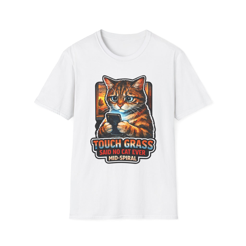 Touch Grass Said No Cat Ever Mid-Spiral Funny Internet Slang Cat T-Shirt | Tech Pack Collection by PetPulse