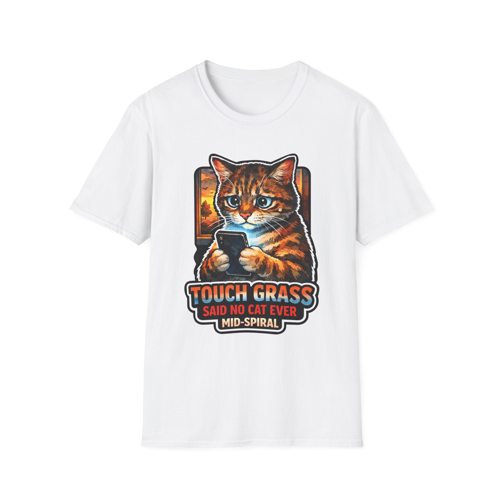 Touch Grass Said No Cat Ever Mid-Spiral Funny Internet Slang Cat T-Shirt | Tech Pack Collection by PetPulse