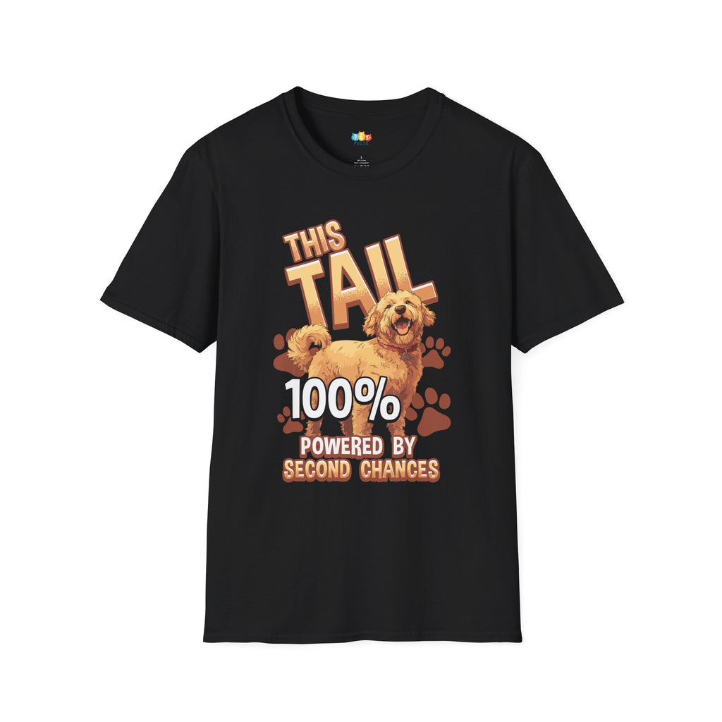 This Tail 100% Powered By Second Chances Dog T-Shirt - Goldendoodle Rescue Dog Parent Hero Graphic Tee