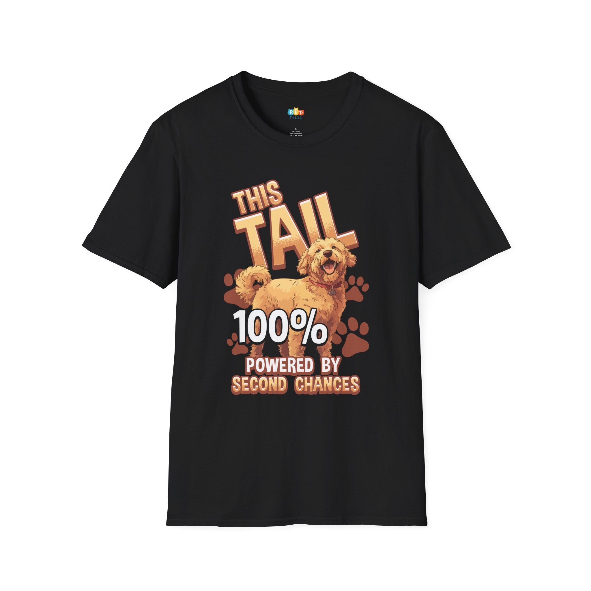 This Tail 100% Powered By Second Chances Dog T-Shirt - Goldendoodle Rescue Dog Parent Hero Graphic Tee