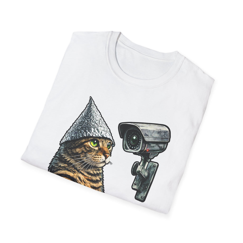 Surveillance Is Everywhere Funny Conspiracy Cat with Security Camera T-Shirt | Cat-Spiracy Theorist Series | Pet-Spiracy Theorist Collection by PetPulse