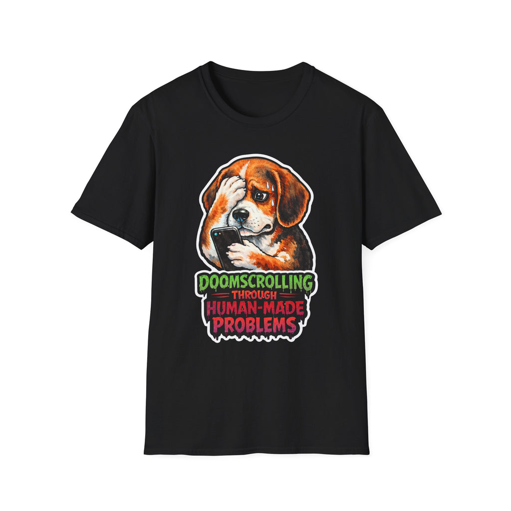 Doomscrolling Through Human-Made Problems Funny Beagle T-Shirt | Tech Pack Collection by PetPulse
