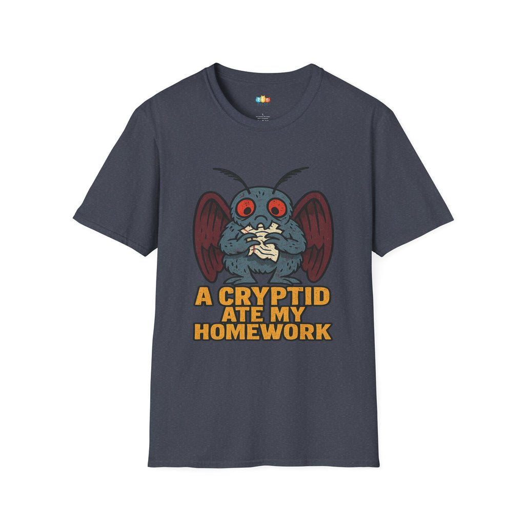 A Cryptid Ate My Homework T-Shirt - Funny Mothman Student School Excuse Legendary Creature Tee