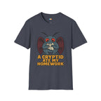 A Cryptid Ate My Homework T-Shirt - Funny Mothman Student School Excuse Legendary Creature Tee