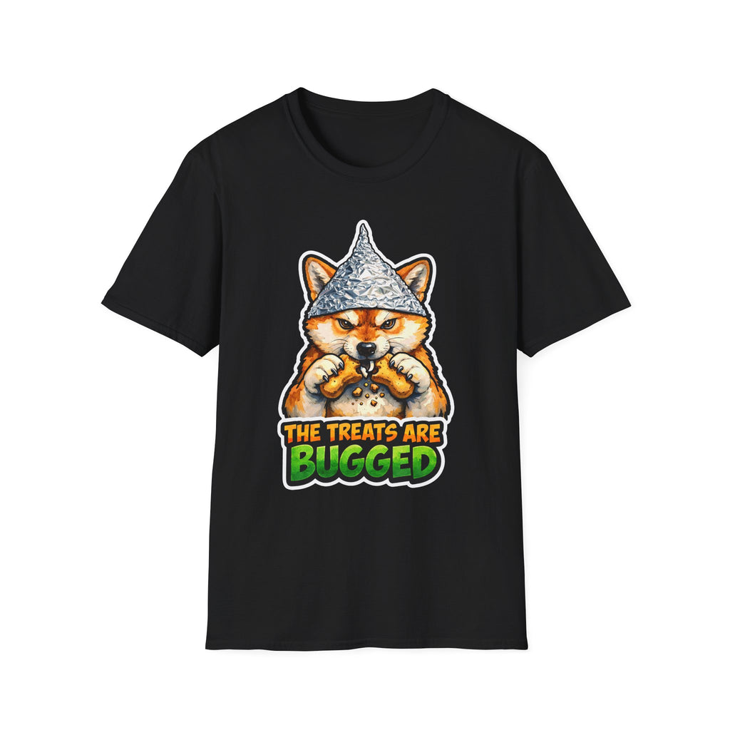 The Treats Are Bugged Funny Conspiracy Shiba Inu T-Shirt | Pet-Spiracy Theorist Collection by PetPulse