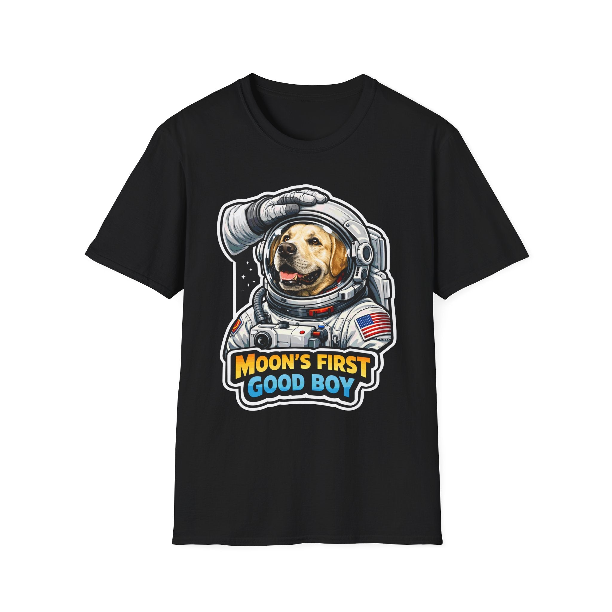 Moon's First Good Boy T-Shirt — Astronaut Dog Space Tee Moon’s First Good Boy Funny Astronaut Labrador T-Shirt | Cosmic Encounters Collection by PetPulse
