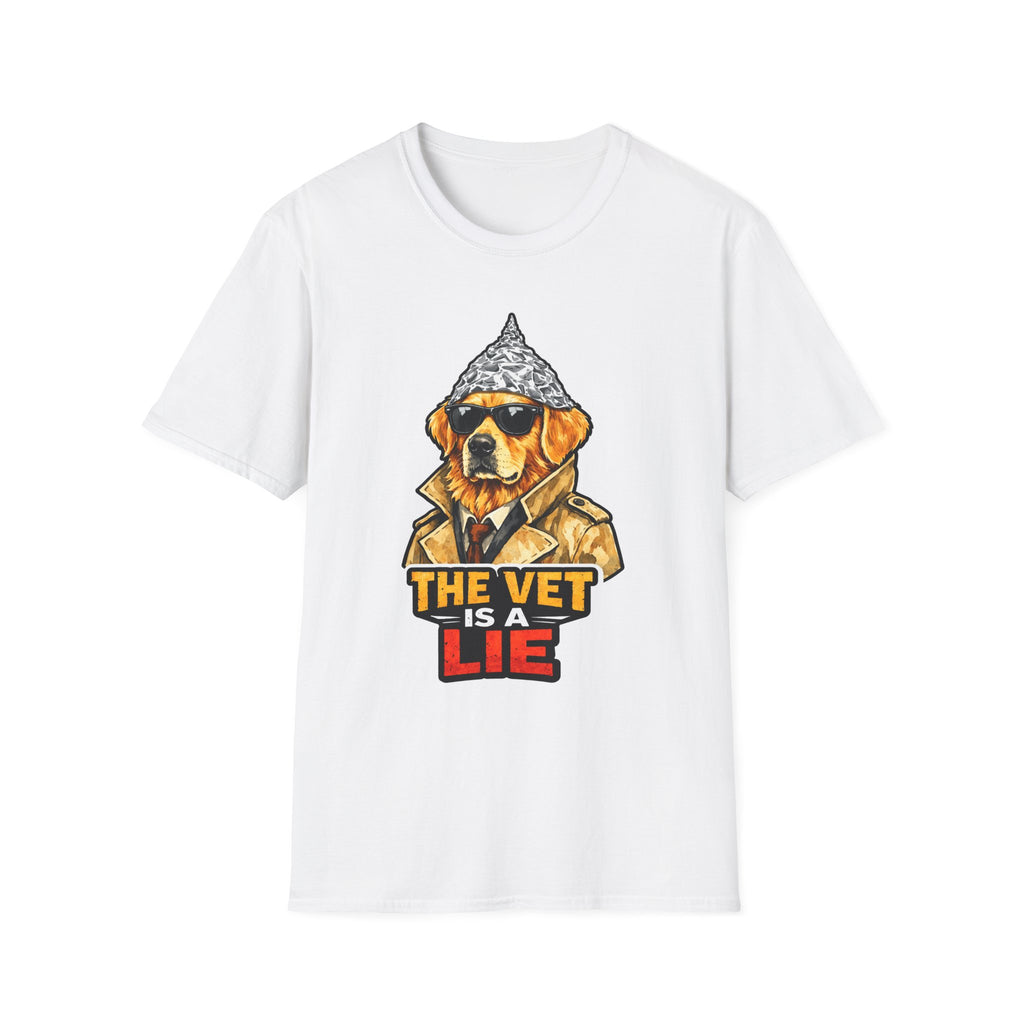 The Vet Is a Lie Funny Conspiracy Golden Retriever T-Shirt | Pet-Spiracy Theorist Collection by PetPulse