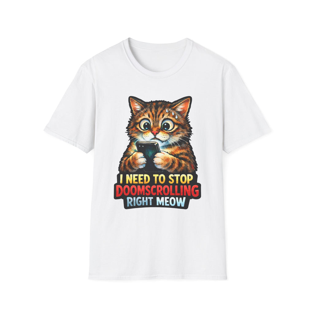 I Need To Stop Doomscrolling Right Meow Funny Cat Pun T-Shirt | Tech Pack Collection by PetPulse