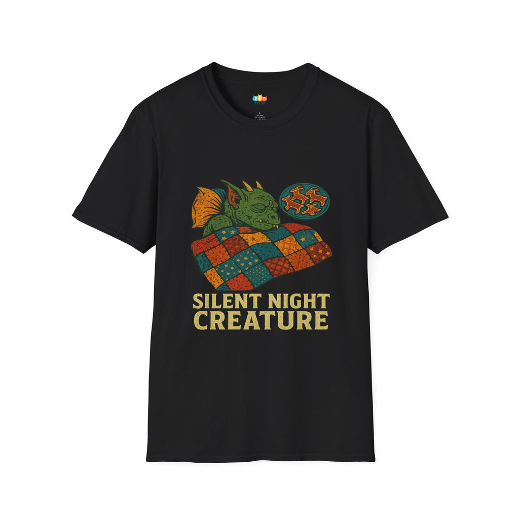 Silent Night Creature Christmas T-Shirt - Funny Holiday Dragon Sleeping Christmas Eve Cryptid Xmas Tee
