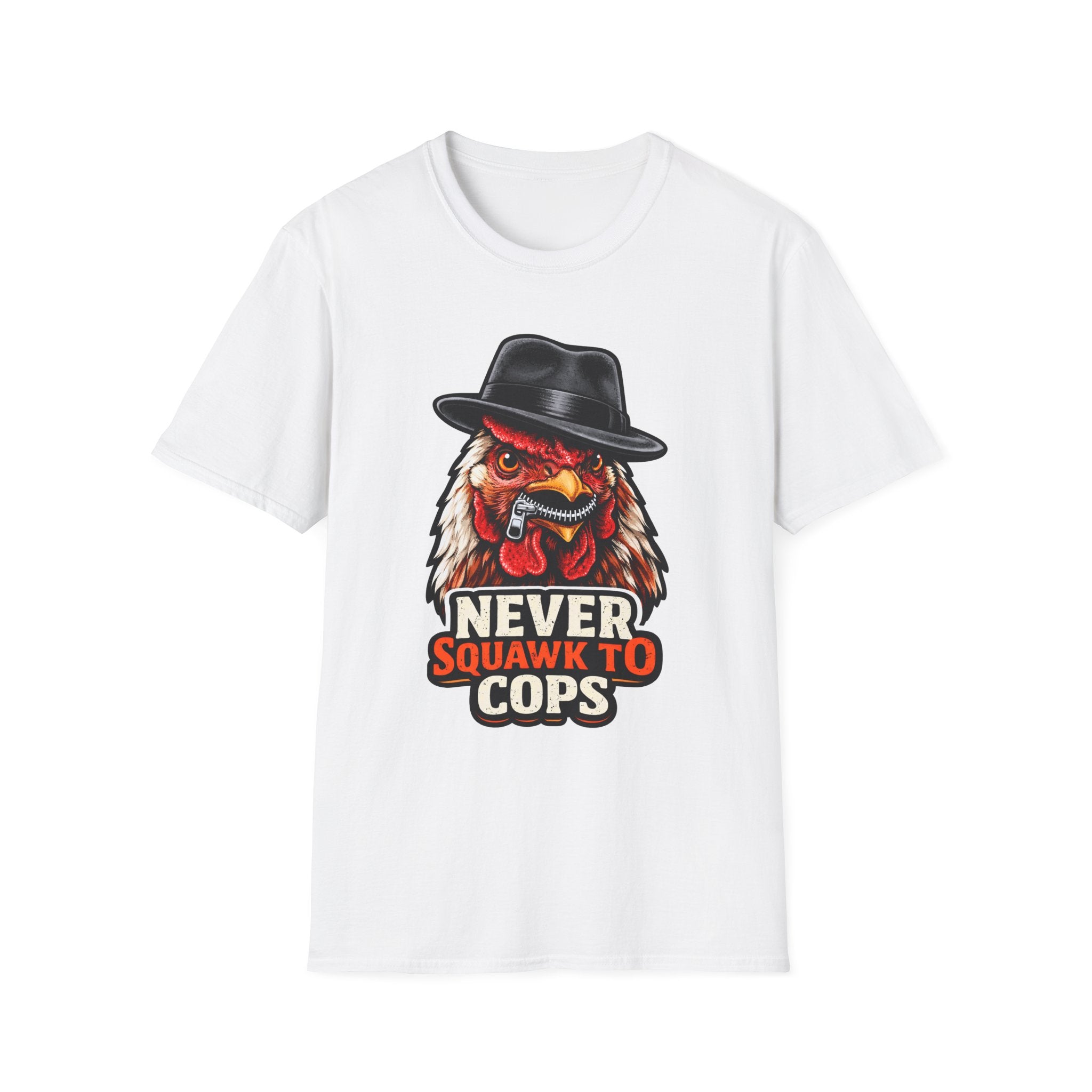 Never Squawk To Cops Funny Chicken T-Shirt | Zippered Beak Rooster Graphic Tee for Chicken Owners | PetPulse