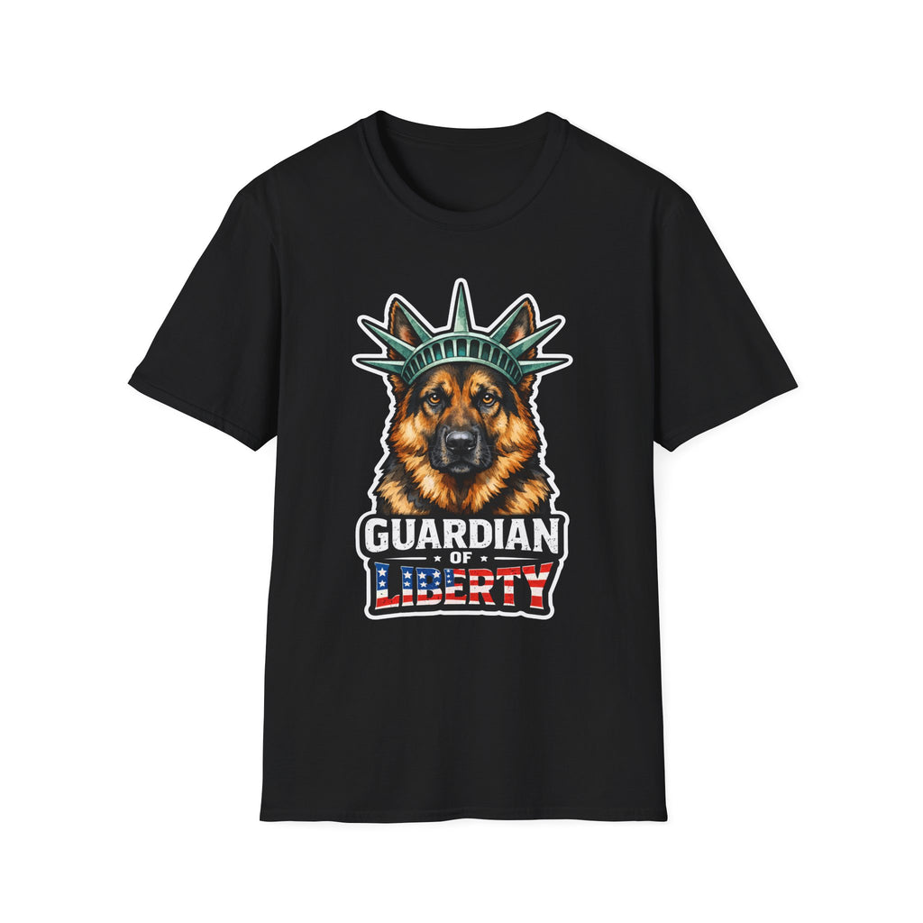 Guardian of Liberty Funny German Shepherd Statue of Liberty T-Shirt | Lady Liberty Pups Collection by PetPulse