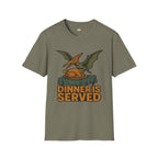 Dinner Is Served Pterodactyl Thanksgiving T-Shirt - Funny Flying Dinosaur Turkey Day Prehistoric Holiday Feast Tee
