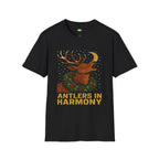 Antlers In Harmony Christmas T-Shirt - Vintage Woodland Deer Caroler Holiday Holly Wreath Moon Xmas Tee