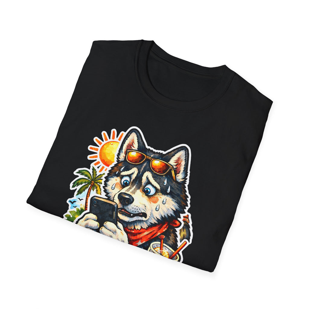 Doomscrolling Through the Dog Days of Summer Funny Husky T-Shirt | Tech Pack Collection by PetPulse